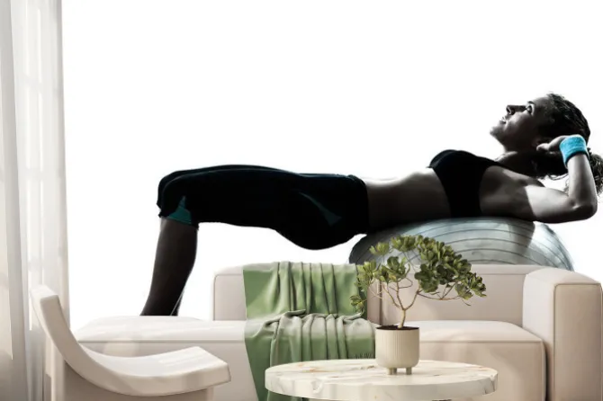 Fototapeta: Kobieta wykonywania przydatności treningu piłka