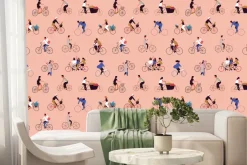 Fototapeta: Kobiety i mężczyźni jadący na rowerach