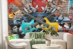 Fototapeta: Kolaż z muzyką, kolorem i jasnym tle muzycznym