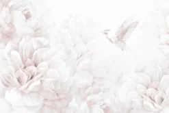 Fototapeta: Koliber wśród pastelowych kwiatów piwonii