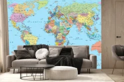 Fototapeta: Kolorowa mapa świata z granicami państw