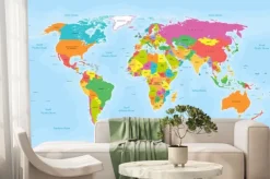 Fototapeta: Kolorowa mapa polityczna z wodami