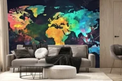 Fototapeta: Kolorowa mapa świata na granatowym tle