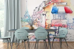 Fototapeta: Kolorowa paryska uliczka malowana akwarelą