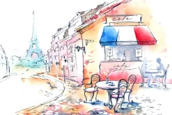 Fototapeta: Kolorowa paryska uliczka malowana akwarelą