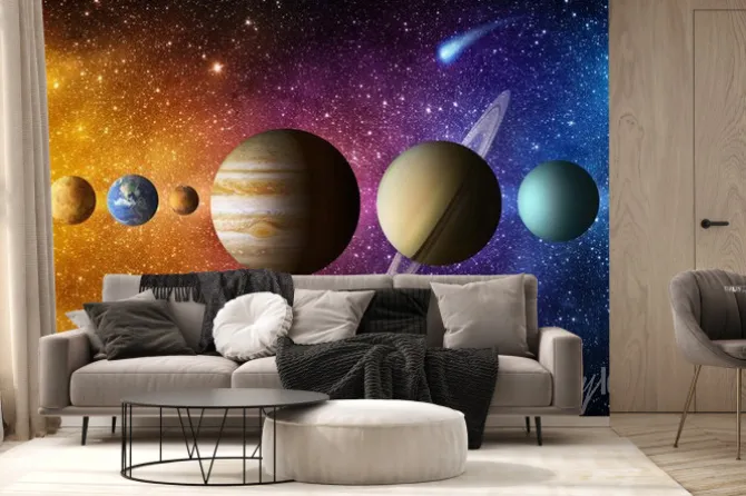 Fototapeta: Kolorowa przestrzeń kosmiczna z planetami układu słonecznego