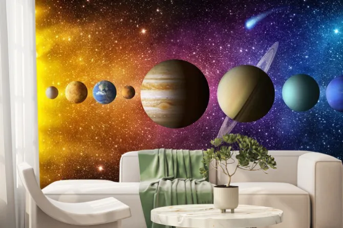 Fototapeta: Kolorowa przestrzeń kosmiczna z planetami układu słonecznego