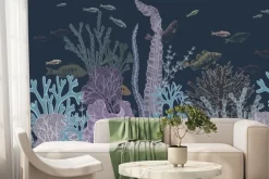 Fototapeta: Kolorowa rafa koralowa z rybami w minimalistycznym stylu