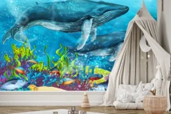 Fototapeta: Kolorowa rafa koralowa ryby i wieloryby bajkowy podwodny krajobraz
