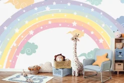 Fototapeta: Kolorowa tęcza z gwiazdkami wśród chmur