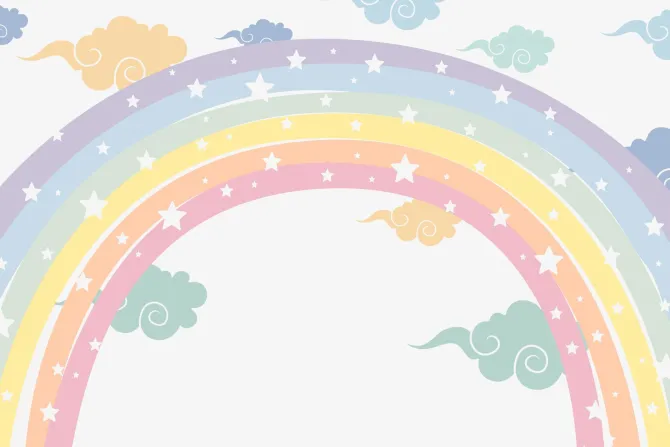 Fototapeta: Kolorowa tęcza z gwiazdkami wśród chmur