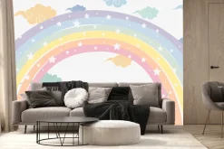 Fototapeta: Kolorowa tęcza z gwiazdkami wśród chmur