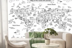Fototapeta: Kolorowanka mapa świata z kontynentami i zwierzętami