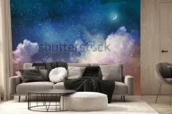 Fototapeta: Kolorowe chmury i nocne niebo z księżycem