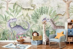 Fototapeta: Kolorowe dinozaury w tropikalnej roślinności