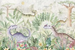 Fototapeta: Kolorowe dinozaury w tropikalnej roślinności