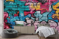 Fototapeta: Kolorowe graffiti na ceglanej ścianie