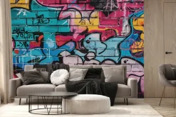 Fototapeta: Kolorowe graffiti na ceglanej ścianie