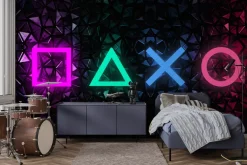 Fototapeta: Kolorowe ikony gier w stylu neon na czarnym tle