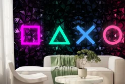 Fototapeta: Kolorowe ikony gier w stylu neon na czarnym tle