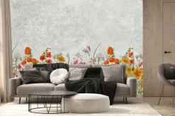 Fototapeta: Kolorowe kwiaty polne na betonowym tle