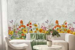 Fototapeta: Kolorowe kwiaty polne na betonowym tle