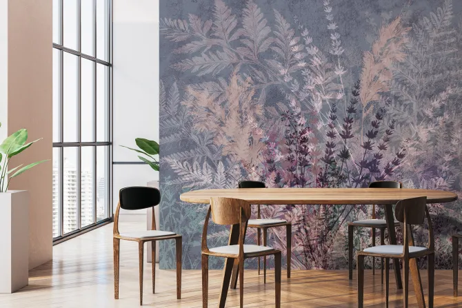 Fototapeta: Kolorowe liście paproci z lawendą