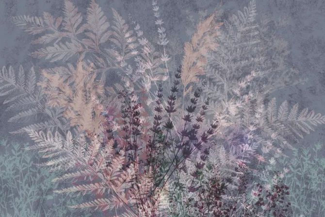 Fototapeta: Kolorowe liście paproci z lawendą