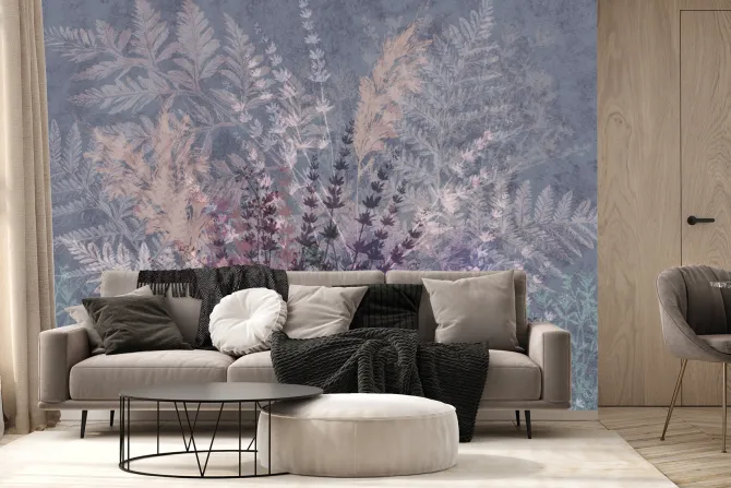 Fototapeta: Kolorowe liście paproci z lawendą