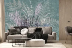Fototapeta: Kolorowe liście paproci z lawendą