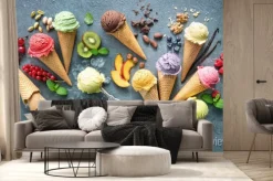 Fototapeta: Kolorowe lody i soczyste owoce