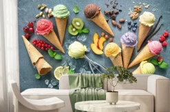 Fototapeta: Kolorowe lody i soczyste owoce