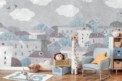 Fototapeta: Kolorowe miasteczko w stylu akwareli dla dzieci
