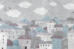 Fototapeta: Kolorowe miasteczko w stylu akwareli dla dzieci