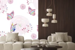 Fototapeta: Kolorowe motyle i abstrakcyjne kwiaty ilustracja