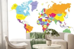 Fototapeta: Kolorowe politycznej mapie świata z nazwy kraju i miast kapitałowych