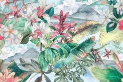 Fototapeta: Kolorowe storczyki z liśćmi monstery