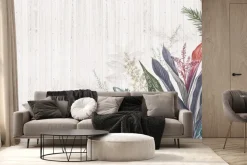 Fototapeta: Kolorowe tropikalne liście na drewnie