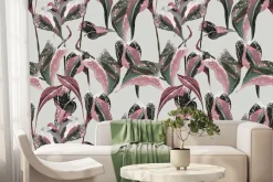 Fototapeta: Kolorowe tropikalne liście z różem