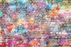 Fototapeta: Kolorowy mur z szarej cegły neon