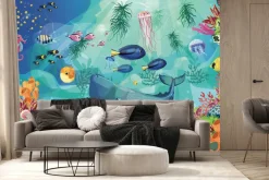 Fototapeta: Kolorowy podwodny świat z rybami i morskimi zwierzętami bajkowy