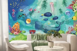 Fototapeta: Kolorowy podwodny świat z rybami i morskimi zwierzętami bajkowy