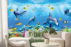 Fototapeta: Kolorowy podwodny świat z delfinami