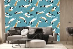 Fototapeta: Komiksowy wzór psy na niebieskim tle ilustracja