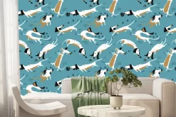 Fototapeta: Komiksowy wzór psy na niebieskim tle ilustracja