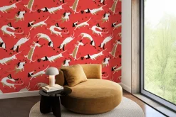 Fototapeta: Komiksowy wzór pieski na czerwonym tle
