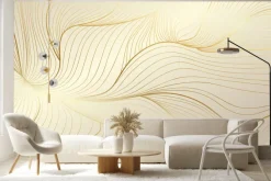 Fototapeta: Kompozycja ze złotawych linii na beżowym tle