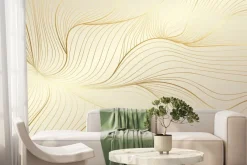 Fototapeta: Kompozycja ze złotawych linii na beżowym tle