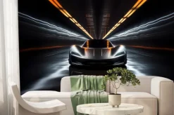 Fototapeta: Koncepcja futurystycznego samochodu sportowego jadącego w tunelu