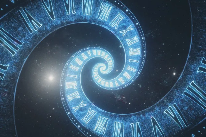 Fototapeta: Kosmiczna przestrzeń w spirali rzymskich zegarów